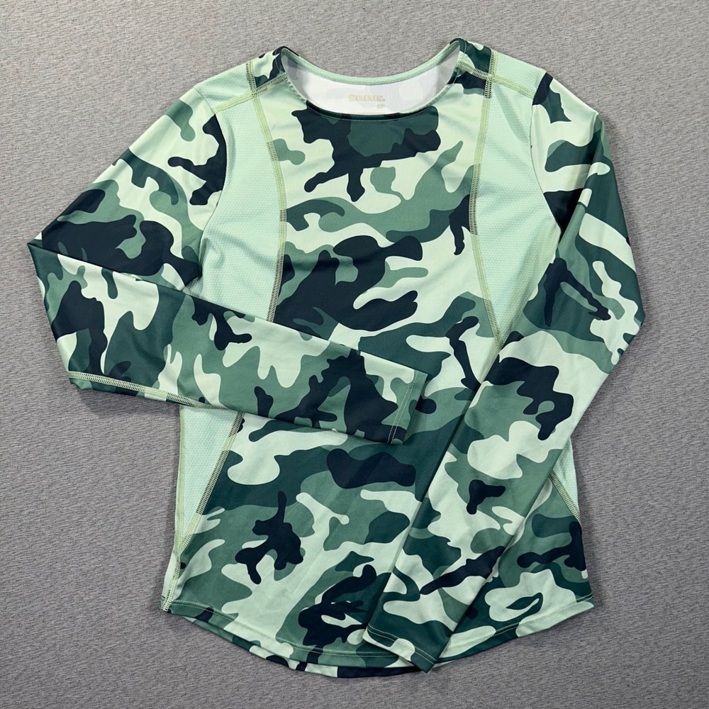 Simms Long Sleeve Fishing Shirt Womens Small Green Camo Performance Mesh Panels